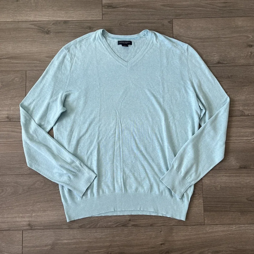 Banana Republic Silk Linen V-Neck Pullover Sweater Mens L Light Blue